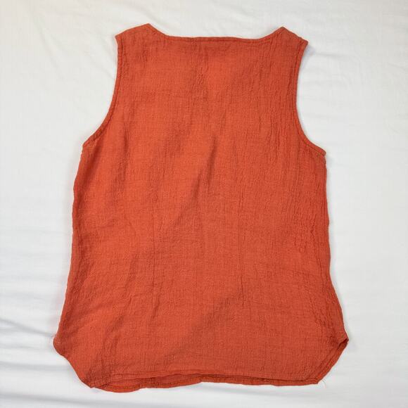 Q’neel Textured Sleeveless Blouse Orange Women's 4 EU 34 Lagenlook Rustic Barn - Picture 8 of 10